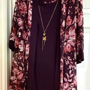R&M Richards Purple Dress with Floral Accents
